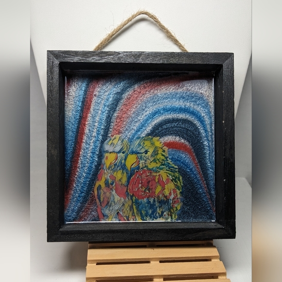 Artisan Other - Birds Wall Art Handmade Parrot Design Resin Blue Red Home Decor Love